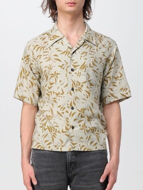 Saint Laurent YSL Palm Tree Leaf Print Hawaiian Button Down Short Sleeve Shirt
